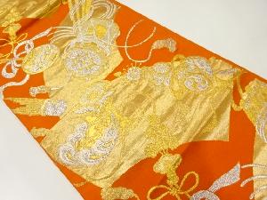 アンティーク　鼓に宝尽くし模様織出し袋帯（着用可）